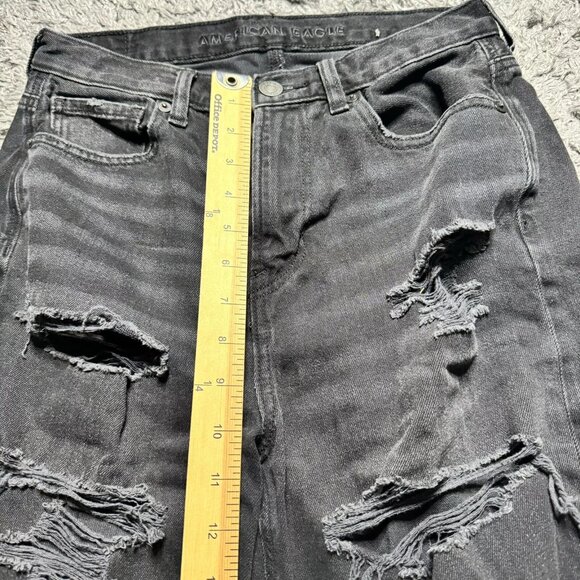 American Eagle Jeans Womens 4 Long Black Denim Distressed Straight Leg Logo - Picture 7 of 11